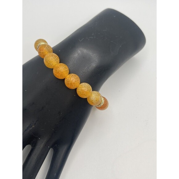 Rustic Cuff Orange Crackled Agate Stone Stretch Bracelet New - Picture 4 of 8